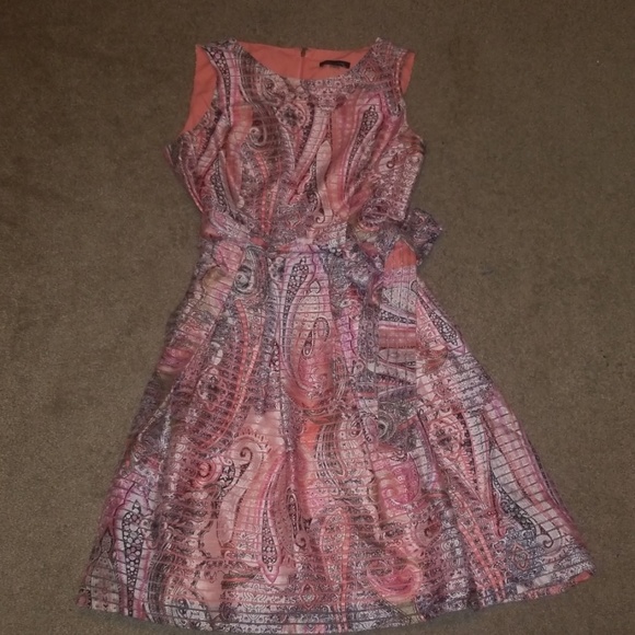 Tommy Hilfiger gorgeous dress, size 10 Pink & Orange Paisley Stripe Tie waist - Picture 2 of 8